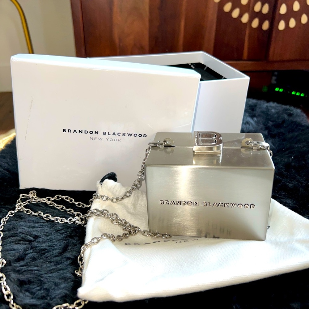 Brandon Blackwood mini silver box clutch